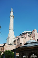 Fototapeta na wymiar Historic Hagia Sophia mosque with minaret in Istanbul