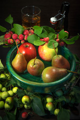 still life of a pear and apples