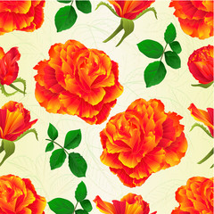 Seamless texture flowers orange rose and buds vintage  vector illustration editable hand draw