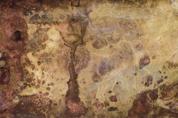 Strong corrosion of metal surface. Copper rusty texture. Abstract image. Background. Template.