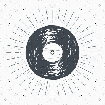 hand-drawn vinyl record with sunburst clip art preview
