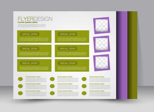 Flyer, brochure, billboard template design landscape orientation for education, presentation, website. Purple and green color. Editable vector illustration.