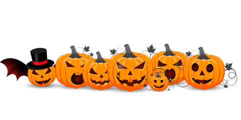 Big family of Halloween pumpkins. Set for design of party in Happy Halloween style. Vector illustration.
