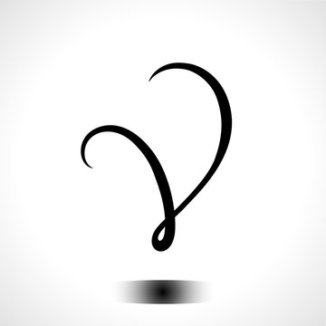 Alphabet letter V lettering vector calligraphy manuscript. Vector illustration.