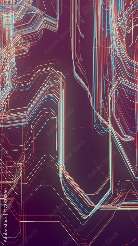 Fototapete digital colored lines abstract background. 3d rendering