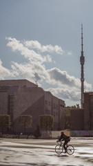 Fototapeta premium Cyclist in the center of Moscow
