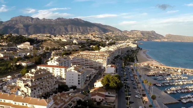 Mediterranean resort Altea, Spain - view of the old town with catholic church, marina, port and coastline