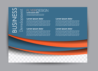 Flyer, brochure, billboard template design landscape orientation for education, presentation, website. Blue and orange color. Editable vector illustration.