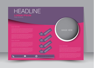 Pink and purple landscape wide flyer or brochure template. Billboard abstract background design. Business, education, presentation, advertisement concept. Vector illustration.