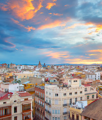 Sunset skyline of Valencia. Spain