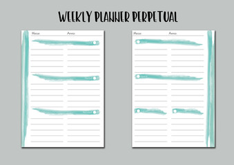 Weekly Planner Perpetual, Refill Agenda, Planner, Organization, Schedule