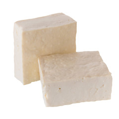 soy cheese tofu diced isolated on white background
