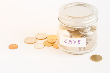 glass piggy bank on white background,saving money concept
