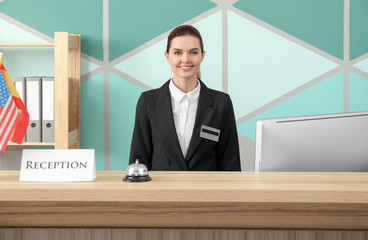 Female receptionist working in hotel