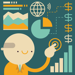 Business Manager Surrounded by InfoGraphics