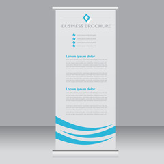 Roll up banner stand template. Abstract background for design,  business, education, advertisement. Blue color. Vector  illustration.