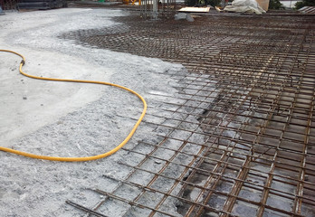 Concrete construction cold joint at construction site. This is the bad method to join old and new...