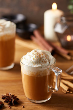 Glass cup of pumpkin spice latte