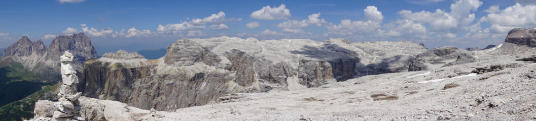 Panorama from the summit of Sass Pordoi. Dolomites. Italy.