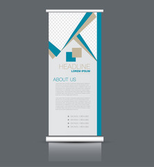 Roll up banner stand template. Abstract banner background for design,  business, education, advertisement. Blue color. Vector  illustration.
