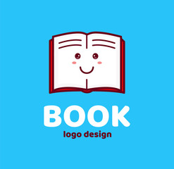 Happy cute smiling open book child logo design template. Vector modern line outline flat style character cartoon illustration icon. Isolated on white background. Book concept