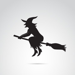 Witch on broom vector icon.