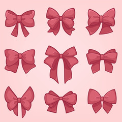 Set of pink gift bows with ribbons