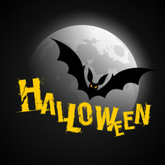 Happy Halloween yellow lettering, on moon night background, vector illustrations