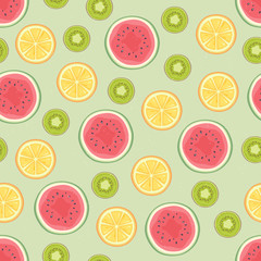 Vector seamless pattern with tropical fruits. Summer background