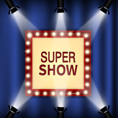 Retro light sign. cinema and theater signage. Vintage style banner and billboard scene super show. Vector Illustration