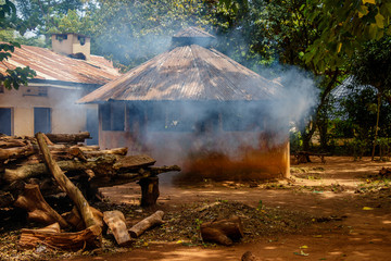 Smoking cooking hut in Uganda
