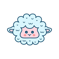 Cute sheep. lamb face. Vector modern line outline flat style cartoon character illustration. Isolated on white background. Design for child kids t-shirt