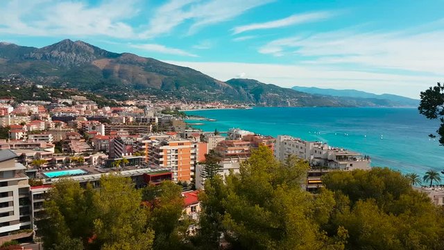 Timelapse of Roquebrune-Cap-Martin. Aerial Shot of Mediterranean Resort City. Popular Summer Resort in France - 4K Video
