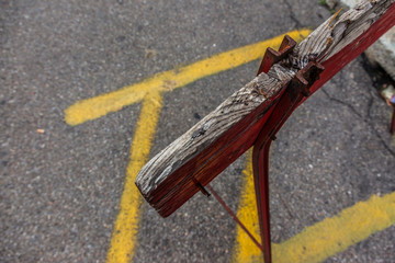red wooden road barrier