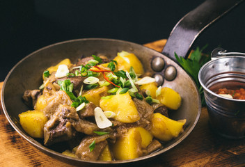 freshly cooked meat and potatoes