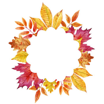 Watercolor autumn leaves frame