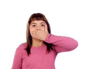 Little girl with eleven years old covering her mouth