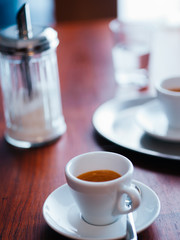 Espresso coffee cups on table