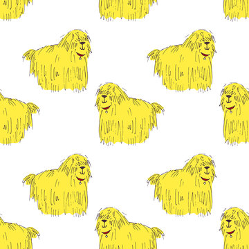 Shaggy Dog Vector Hand Drawn Seamless Pattern Design