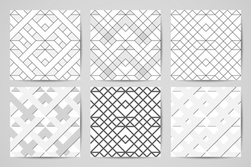 Vector abstract seamless patterns with geometric shapes, rhombus and triangles.