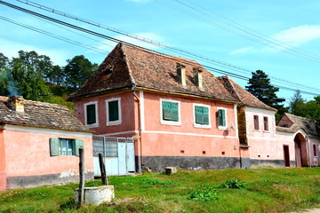 Typical rural landscape and peasant houses in Bradeni, Henndorf, Hegendorf,  Transylvania, Romania....