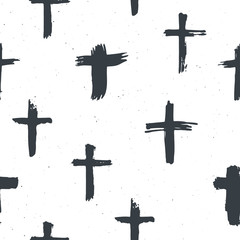 Cross symbols seamless pattern grunge hand drawn Christian crosses, religious signs icons, crucifix symbol vector illustration