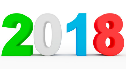 year 2018 colorful 3d numbers isolated on white
