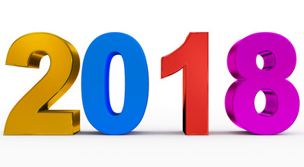 year 2018 colorful 3d numbers isolated on white
