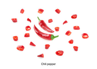 Chili pepper on white background top view