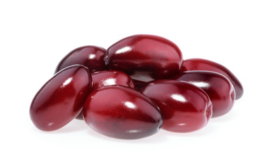 Red berries of cornel or dogwood isolated on white