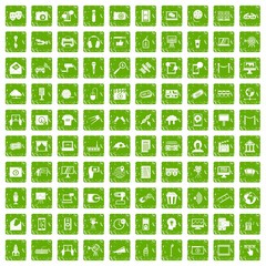 100 multimedia icons set grunge green