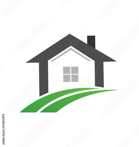 Download "Real estate home and green road path, icon vector ...