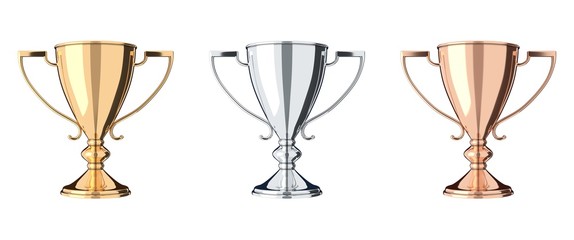 Golden, silver and bronze trophy set