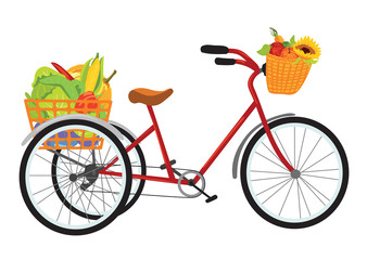 Farmer bike full of fruits and vegetables